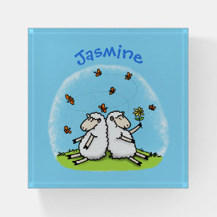 Cute sheep friends and butterflies cartoon paperweight