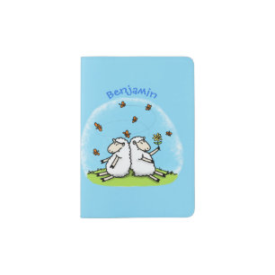 Cute sheep friends and butterflies cartoon passport holder
