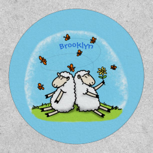 Cute sheep friends and butterflies cartoon patch