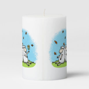 Cute sheep friends and butterflies cartoon pillar candle