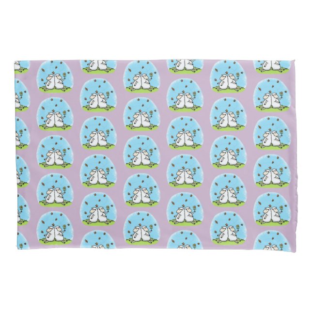 Cute sheep friends and butterflies cartoon pillow case (Front)