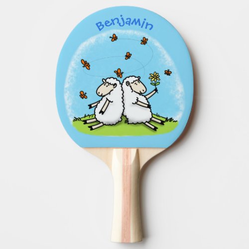 Cute sheep friends and butterflies cartoon ping pong paddle