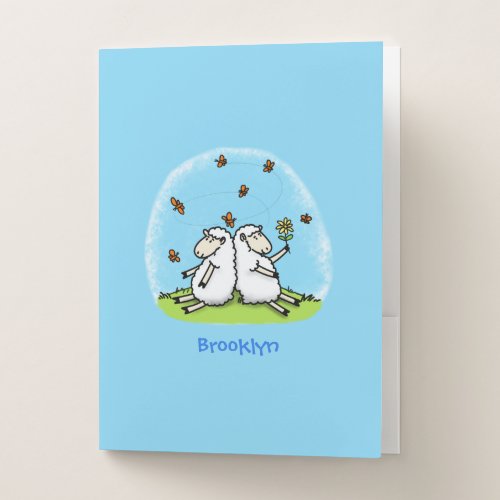 Cute sheep friends and butterflies cartoon pocket folder