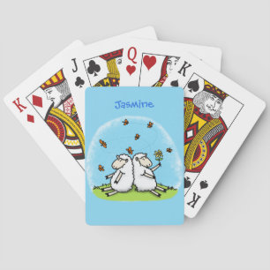 Cute sheep friends and butterflies cartoon poker cards