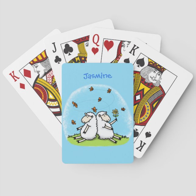 Cute sheep friends and butterflies cartoon poker cards (Back)