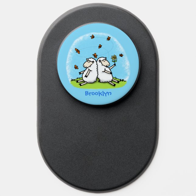 Cute sheep friends and butterflies cartoon PopSocket (Popsocket)