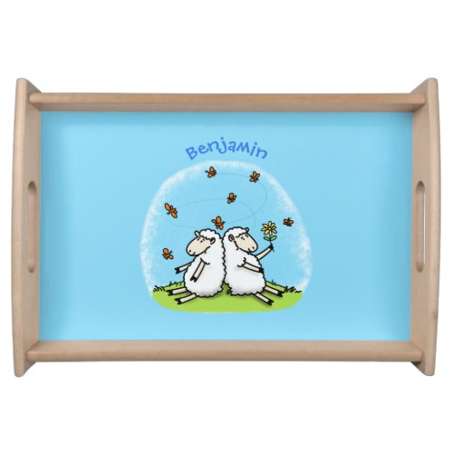 Cute sheep friends and butterflies cartoon serving tray