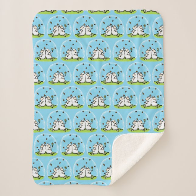 Cute sheep friends and butterflies cartoon  sherpa blanket (Front)