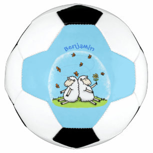 Cute sheep friends and butterflies cartoon soccer ball