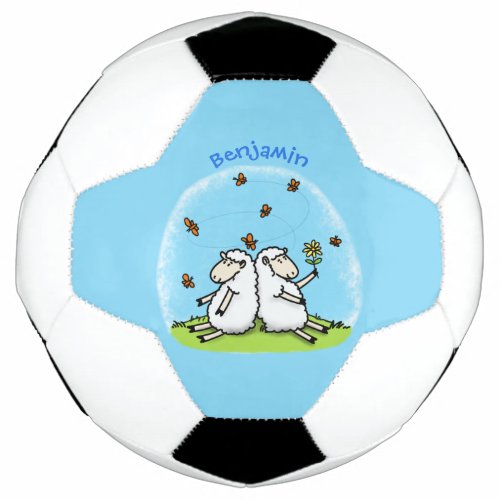 Cute sheep friends and butterflies cartoon soccer ball