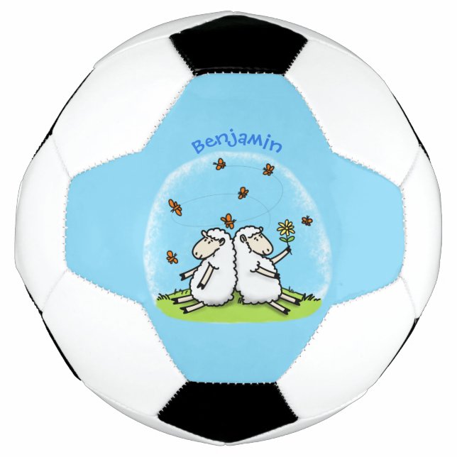 Cute sheep friends and butterflies cartoon soccer ball (Front)