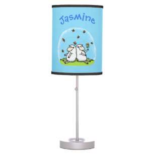 Cute sheep friends and butterflies cartoon table lamp