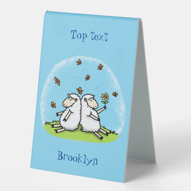 Cute sheep friends and butterflies cartoon table tent (Front)