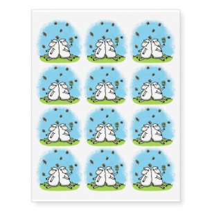 Cute sheep friends and butterflies cartoon temporary tattoos