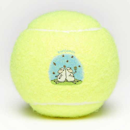 Cute sheep friends and butterflies cartoon tennis balls