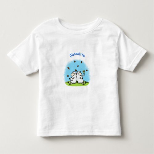 Cute sheep friends and butterflies cartoon toddler t_shirt