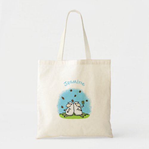 Cute sheep friends and butterflies cartoon tote bag