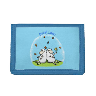 Cute sheep friends and butterflies cartoon trifold wallet