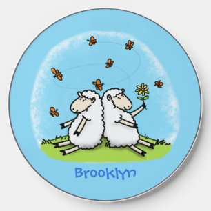 Cute sheep friends and butterflies cartoon wireless charger