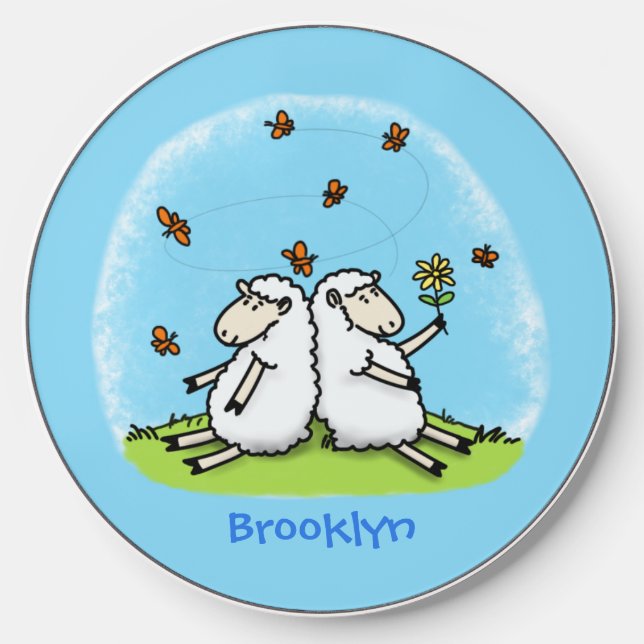 Cute sheep friends and butterflies cartoon wireless charger  (Front)