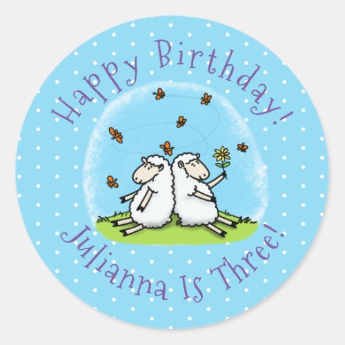 Cute sheep friends personalized cartoon birthday classic round sticker