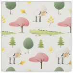 Cute Sheep green alligator and trees kids  nursery Fabric