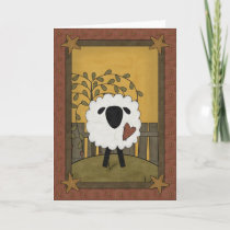 Cute Sheep Heart Love Country Scene - Blank Inside Holiday Card