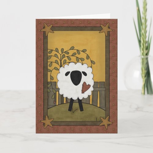 Cute Sheep Heart Love Country Scene _ Blank Inside Holiday Card