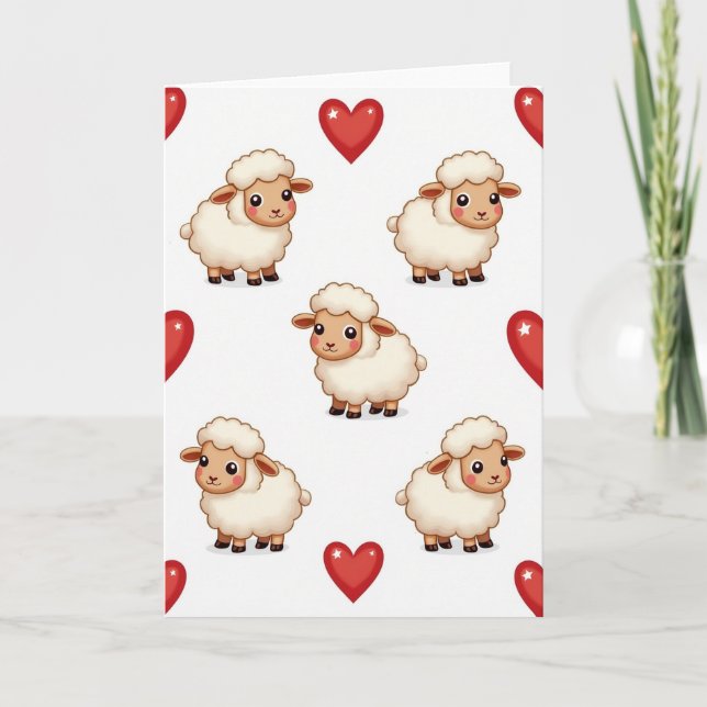 Cute Sheep Hearts Love Card (Front)