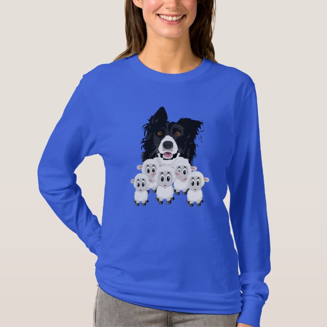 Cute Sheep Herding Dog and Sheep T-Shirt (Front)