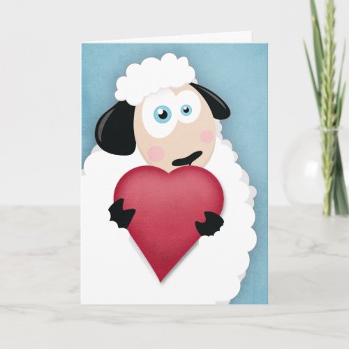 Cute Sheep Holding a Love Heart Valentine Cards