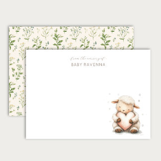 Cute Sheep Hugging Heart Woodland Animal Nursery Note Card