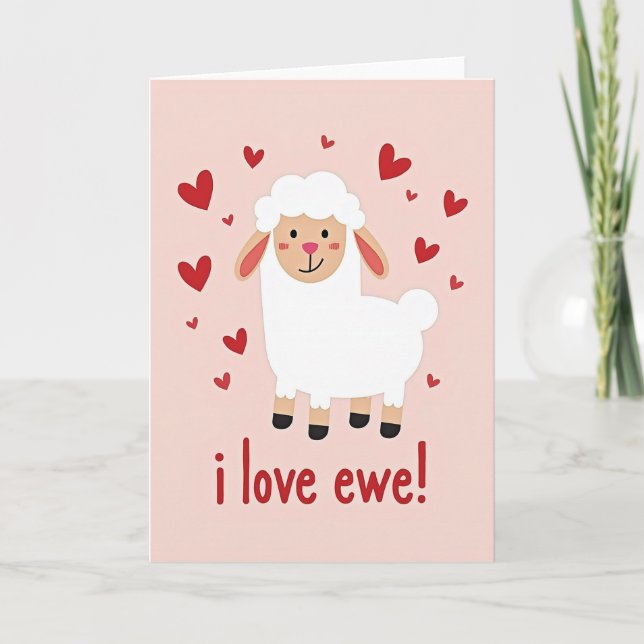 Cute Sheep I Love Ewe Valentine Card (Front)
