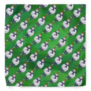 Cute Sheep in Santa Hat On Green Bandana