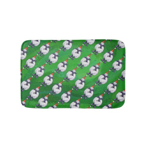 Cute Sheep in Santa Hat On Green Bath Mat