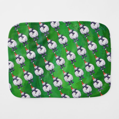 Cute Sheep in Santa Hat On Green Burp Cloth