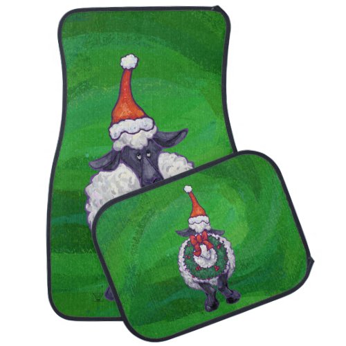 Cute Sheep in Santa Hat On Green Car Floor Mat