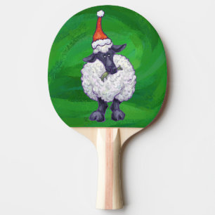 Cute Sheep in Santa Hat On Green Ping-Pong Paddle