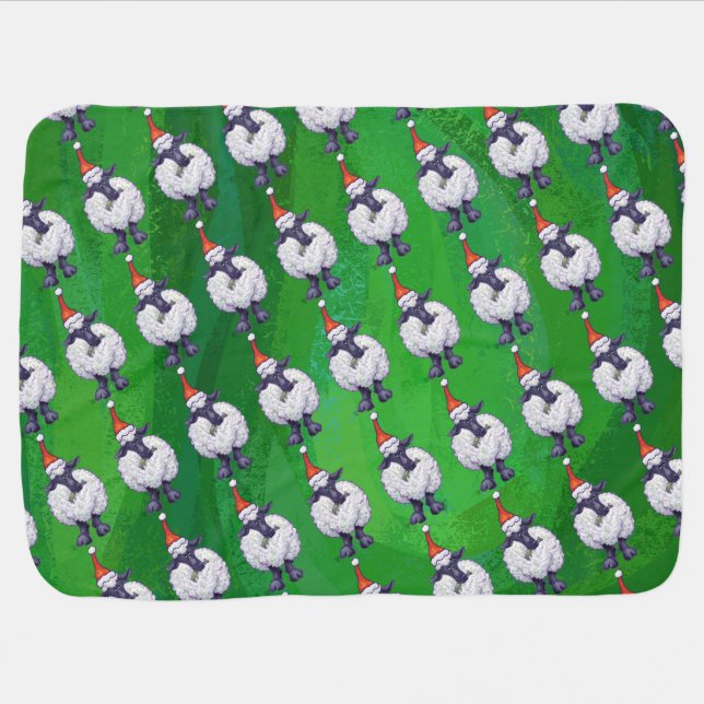 Cute Sheep in Santa Hat On Green Receiving Blanket (Horizontal)