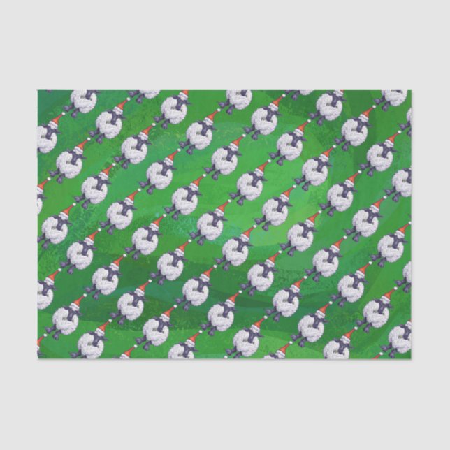 Cute Sheep in Santa Hat On Green Tissue Paper (Front)