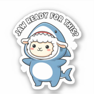 Cute Sheep in Shark Costume Jaw Ready For This Pun Sticker