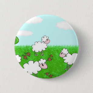 Cute Sheep Kids Illustration Button