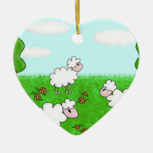 Cute Sheep Kids Illustration Ceramic Ornament