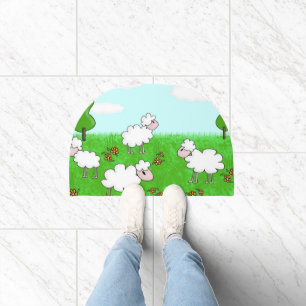 Cute Sheep Kids Illustration Doormat