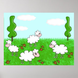 Cute Sheep Kids Illustration Poster