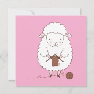 Cute Sheep Knitting Brown Yarn