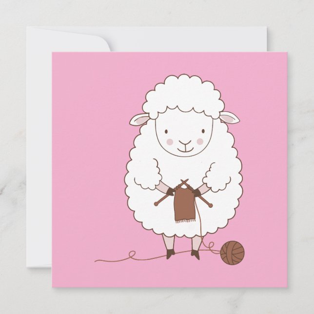 Cute Sheep Knitting Brown Yarn (Front)