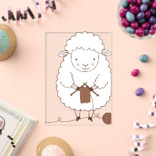 Cute Sheep Knitting Brown Yarn Acrylic Invitations