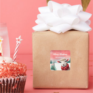 Cute Sheep Lama Santa Christmas party kid Square Sticker