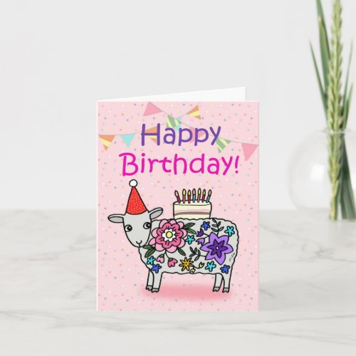 Cute Sheep Lamb Barnyard Funny Maximalist Birthday Card
